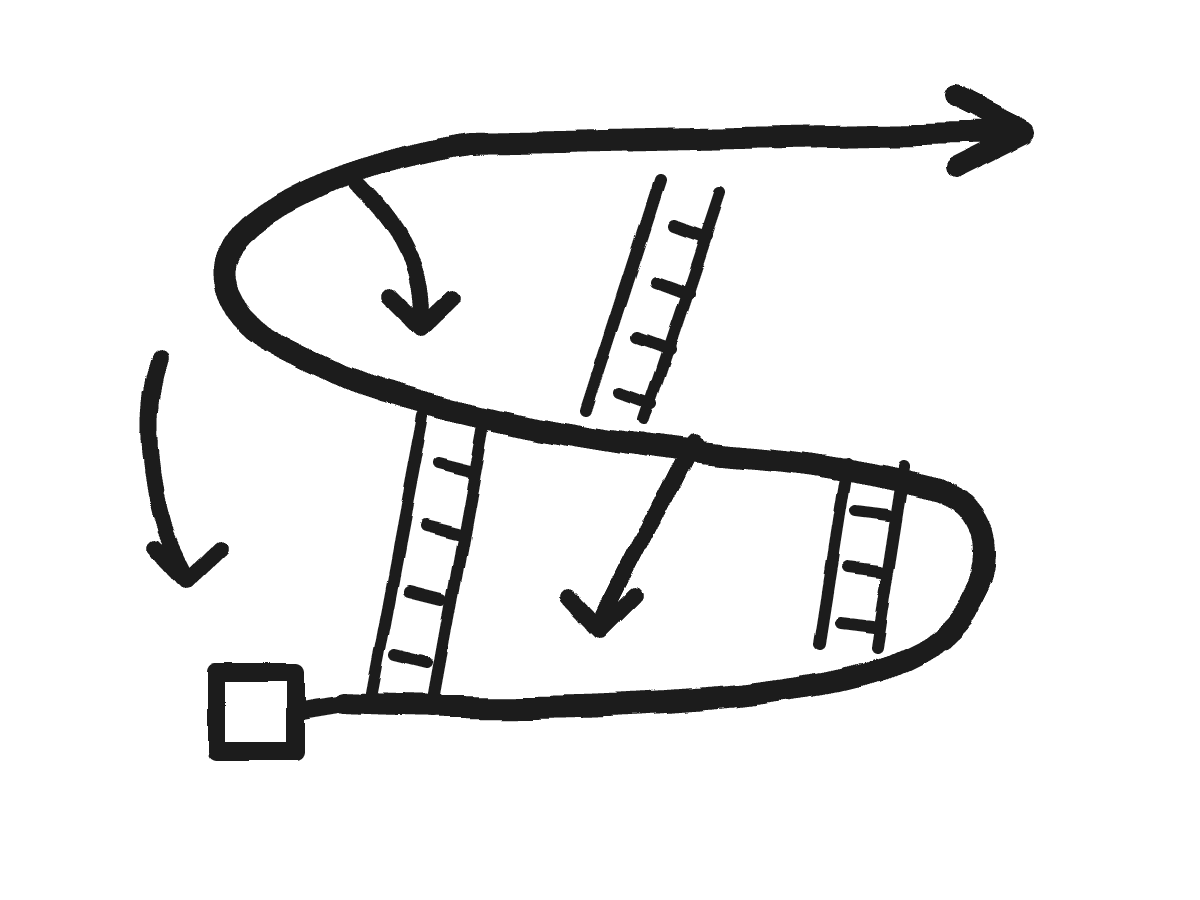 Hand-drawn Chutes and Ladders path with ladders and chutes